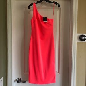 Topshop One Shoulder Neon Pink Bodycon Dress